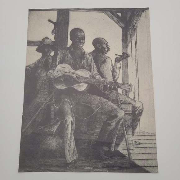 Imitation Charcoal Sketch of Pre-Civil War Black America ~ Title Midday‎ - Picture 1 of 9